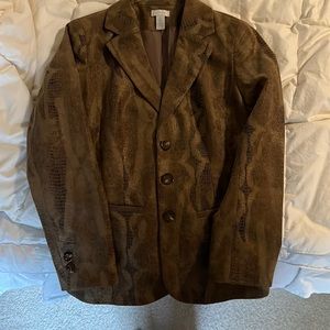 Chico’s Size 0, Brown, Embossed Animal Print Blazer. Like NEW!